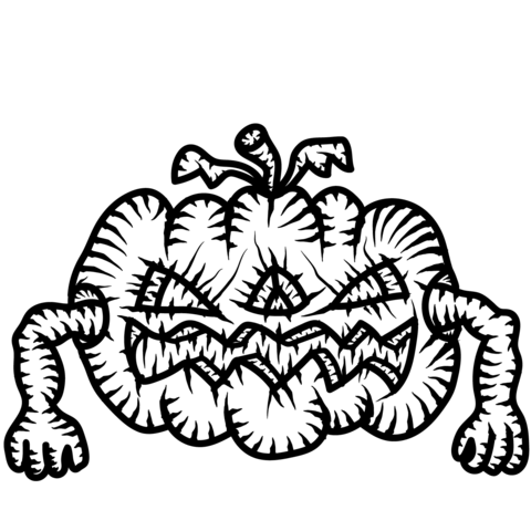 Coloring pumpkin with his hands